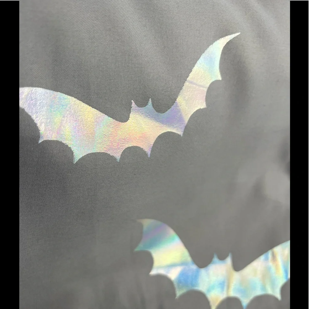 Textured Gray Shower Curtain with Iridescent Bat Design